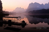 Framed Vintage Boat on River in Guangxi Province, China, Asia