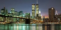 Framed Brooklyn Bridge and Twin Towers at Night