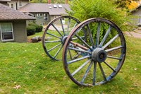 Framed Wagon wheels at Oliver Lodge on Lake Winnipesauke, Meredith, New Hampshire