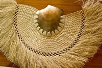 Framed Fiji, Lautoka, Woven grass and shell fan, craft