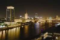 Framed Night View of the Nile River, Cairo, Egypt