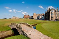 Framed Golfing the Swilcan Bridge on the 18th Hole, St Andrews Golf Course, Scotland