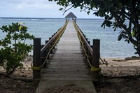 Framed Long wooden pier, Coral Coast, Viti Levu, Fiji, South Pacific