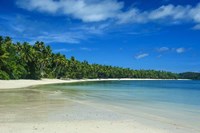 Framed White sand beach and water at the Nanuya Lailai island, the blue lagoon, Yasawa, Fiji, South Pacific