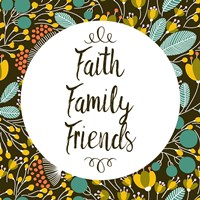 Framed Faith Family Friends Retro Floral Black