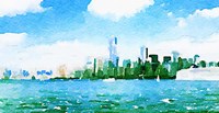 Framed Watercolor NYC Skyline I