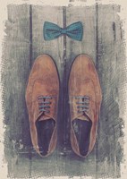 Framed Vintage Fashion Bow Tie and Shoes - Brown