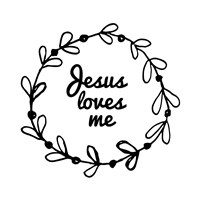 Framed Jesus Loves Me - Wreath Doodle White