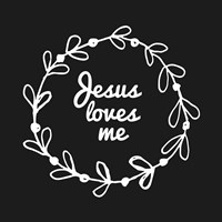 Framed 'Jesus Loves Me - Wreath Doodle Black' border=