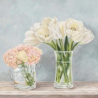 Framed 'Fleurs et Vases Aquamarine I' border=
