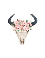 Framed Pink Floral Bull Skull