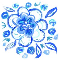 Framed Blue Aqua Painterly Floral