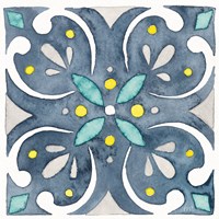 Framed 'Garden Getaway Tile IV Blue' border=