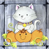 Framed 'Pumpkins and Kitty 1' border=