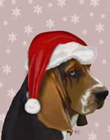 Framed Basset Hound, Christmas Hat