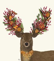 Framed Deer, Cranberry and Orange Wreath