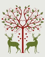 Framed Christmas Des - Deer and Heart Tree, On Cream