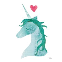 Framed Unicorn Magic II Heart Sq Green