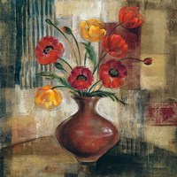 Framed 'Poppies in a Copper Vase I' border=