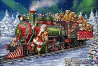 Framed Santa Green /Red Train with toy bears