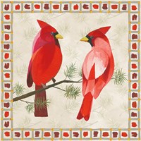 Framed Festive Birds Two Cardinals