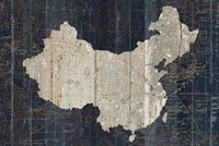 Framed Old World Map Blue China