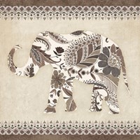 Framed Boho Elephant II Neutral