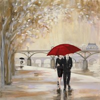 Framed Romantic Paris III Red Umbrella