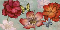 Framed Flowers and Butterflies (Aqua)