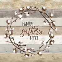 Framed Family Gathers Here Cotton Wreath