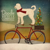Framed White Doodle on Bike Christmas