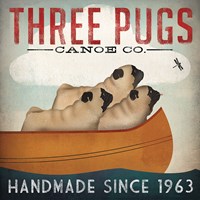 Framed Three Pugs in a Canoe