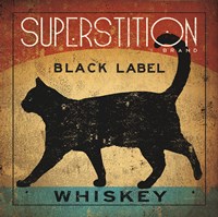 Framed Superstition Black Label Whiskey Cat