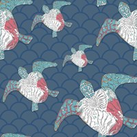 Framed 'Sea Side BoHo Pattern - Turtles' border=