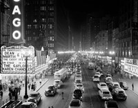 Framed 1950s 1953 Night Scene Of Chicago State Street