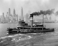Framed 1940s Steam Engine Tugboat On Hudson River