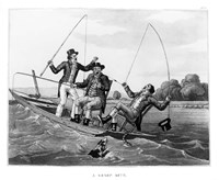 Framed 1800s Three 19Th Century Men In Boat Fishing