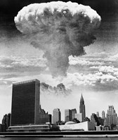 Framed 1950s 1960s Mushroom Cloud Over United Nations Building