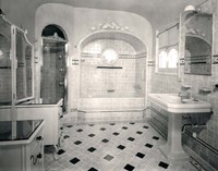 Framed 1920s Interior Upscale Tiled Bathroom