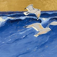 Framed Seagulls with Gold Sky III