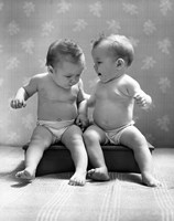 Framed 1930s 1940s Twin Babies Wearing Diapers Together
