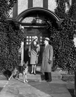 Framed 1920s Couple Wearing Coat Hat Gloves With German Shepherd Dog