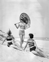 Framed 1920s Three Smiling Women In Swimsuits At The Beach