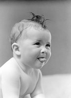 Framed 1940s Cute Baby Sticking Out Tongue