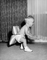 Framed 1950sBaby In Diaper And Shoes Learning To Walk