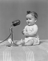 Framed 1940s Baby In Diaper With Microphone Studio