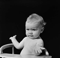 Framed 1930s 1940s Baby In High Chair Making Shrugging Gesture