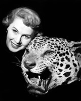 Framed 1950s Woman Face Posed With Growling Stuffed Leopard Head