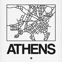 Framed White Map of Athens