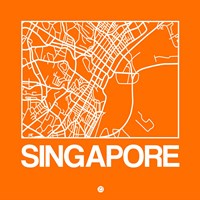 Framed Orange Map of Singapore